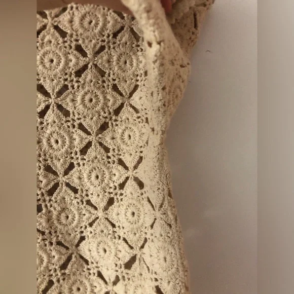 Sezane Dorine Top in Latte Tan Size XS Crochet Lace Blouse Cotton Tee Shirt - Picture 7 of 15